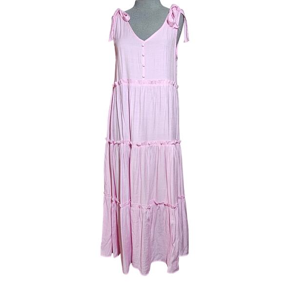 Blu Pepper Pink V Neck Midi Dress Size Medium - Picture 1 of 4